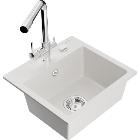 Mexen Milo lavello in granito a 1 vasca con rubinetto da cucina Duero, bianco - 6505-20-671600-00