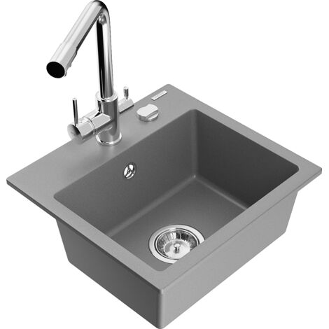 Mexen Milo lavello in granito a 1 vasca con rubinetto da cucina Duero, grigio - 6505-71-671600-00
