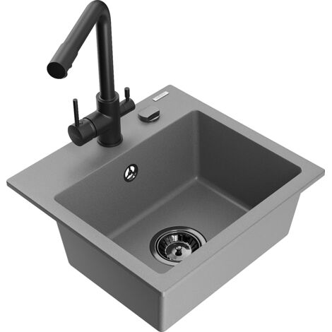 Mexen Milo lavello in granito a 1 vasca con rubinetto da cucina Duero, grigio - 6505-71-671600-70-B