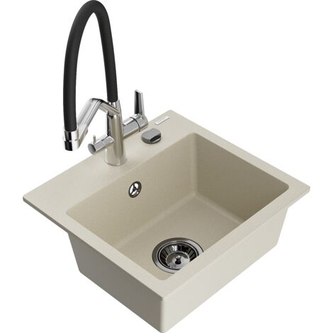 Mexen Milo lavello in granito a 1 vasca con rubinetto da cucina Duo, beige - 6505-69-671701-07-B