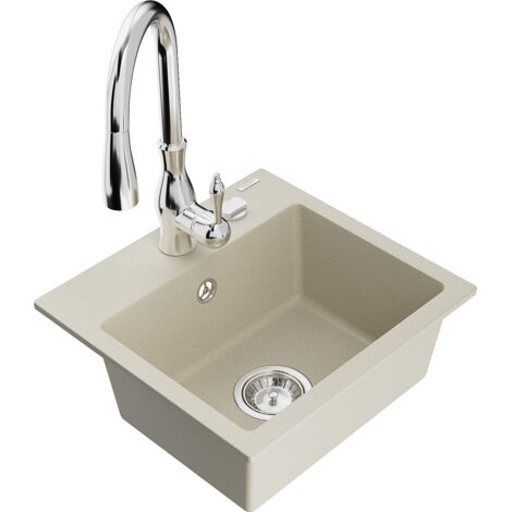 Mexen Milo lavello in granito a 1 vasca con rubinetto da cucina Savita, beige - 6505-69-672601-00