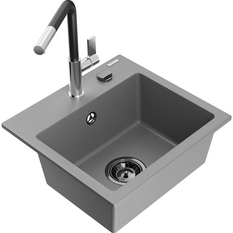 Mexen Milo lavello in granito con 1 vasca e miscelatore da cucina Flora, grigio - 6505-71-670401-07-B
