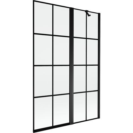 Mexen Mist Badewannenfaltwand 2-flügelig rechts 120 x 150 cm, schwarzes Gitter, schwarz - 8A9-120-011-70-77-P