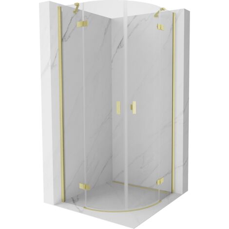 Mexen Mist cabina de ducha semicircular abatible 80 x 80 cm, transparente, oro cepillado - 8A33-080-080-55-00