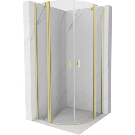 Mexen Mist cabina de ducha semicircular abatible 90 x 90 cm, transparente, oro cepillado - 8A32-090-090-55-00