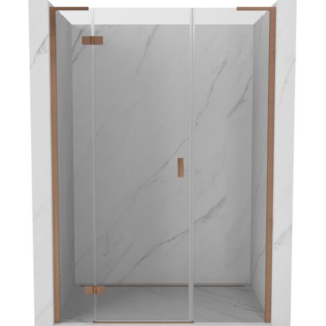 Mexen Mist-H L puerta de ducha abatible izquierda 135 cm, transparente, cobre cepillado - 8A5L-135-001-65-00-L