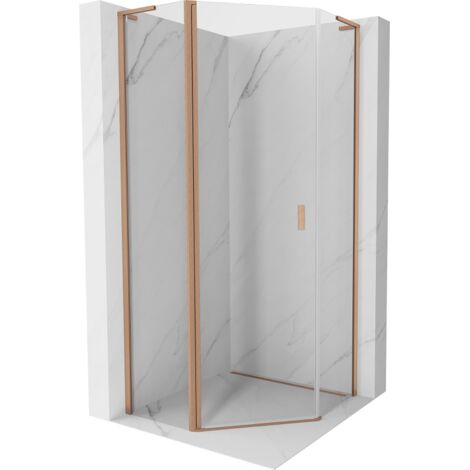 Mexen Mist L cabina de ducha pentagonal abatible 100 x 100 cm, transparente, cobre cepillado - 8A8L-100-100-65-00
