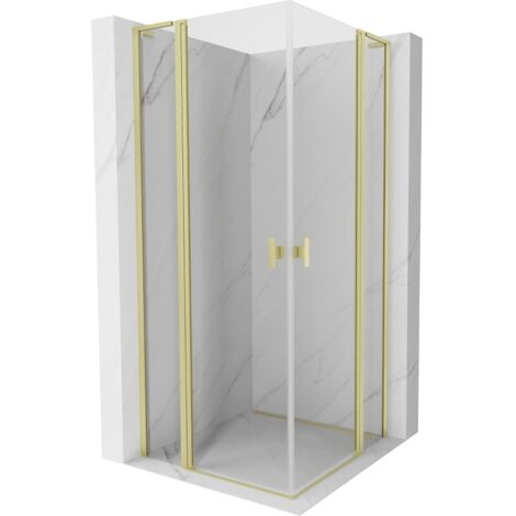 Mexen Mist L Duo cabina de ducha abatible 105 x 105 cm, transparente, oro cepillado - 8A4L-105-105-55-00