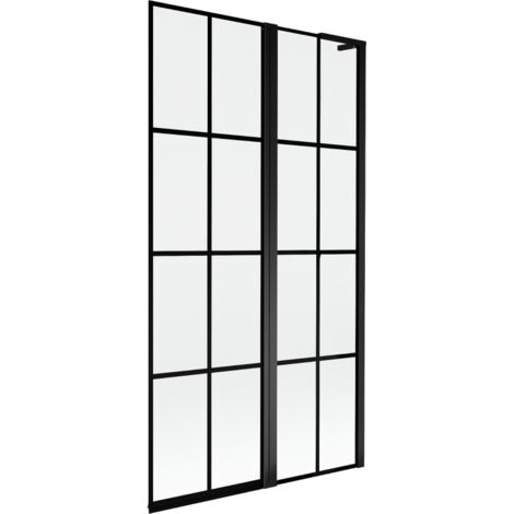 Mexen Mist L paravento per vasca da bagno a 2 ante destro 100 x 150 cm, griglia nera, nero - 8A9L-100-011-70-77-P