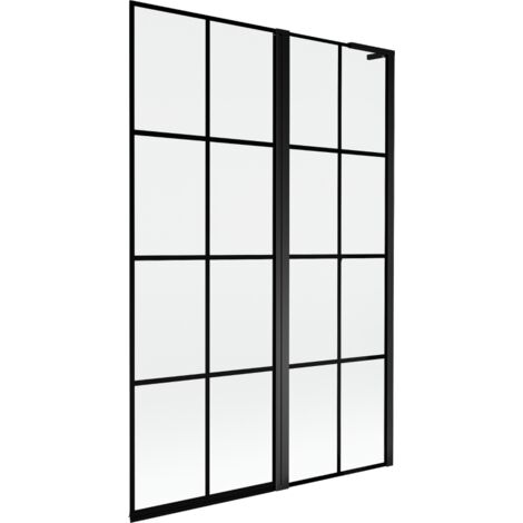 Mexen Mist L paroi de baignoire 2 volets droit 120 x 150 cm, grille noire, noir - 8A9L-120-011-70-77-P