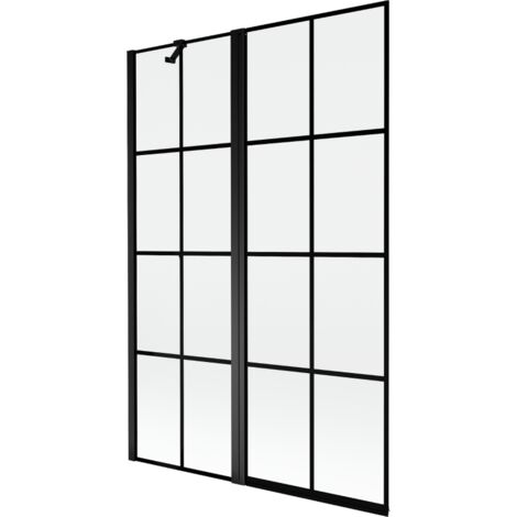 Mexen Mist paratia per vasca da bagno 2-anta sinistra 120 x 150 cm, griglia nera, nero - 8A9-120-011-70-77-L
