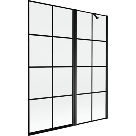 Mexen Mist paravento per doccia a 2 ante destro 140 x 150 cm, griglia nera, nero - 8A9-140-011-70-77-P