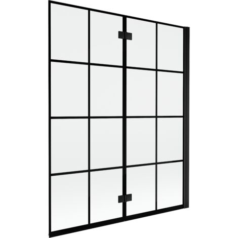 Mexen Mist paroi de baignoire pliante 2 volets droit 140 x 150 cm, grille noire, noir - 8A9-140-002-70-77-P