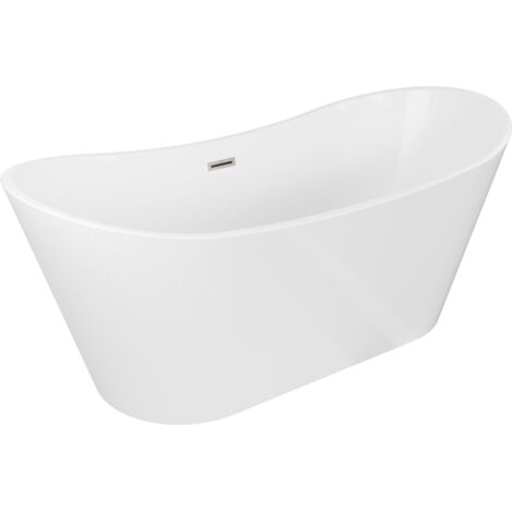 Mexen Montana freistehende Badewanne 150 x 75 cm, weiß, mit gebürstetem Nickelüberlauf - 52011507500-97