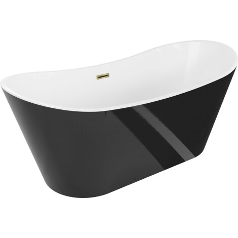 Mexen Montana freistehende Badewanne 180 x 90 cm, weiß/schwarz, Überlauf gold - 52011809075-50