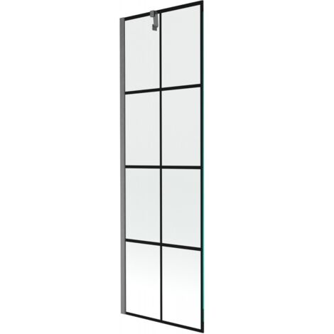 Mexen Next 1-flügelige Badewannenabtrennung 60 x 150 cm, schwarzes Muster, gebürstetes Gun Gray - 895-060-000-00-77-66