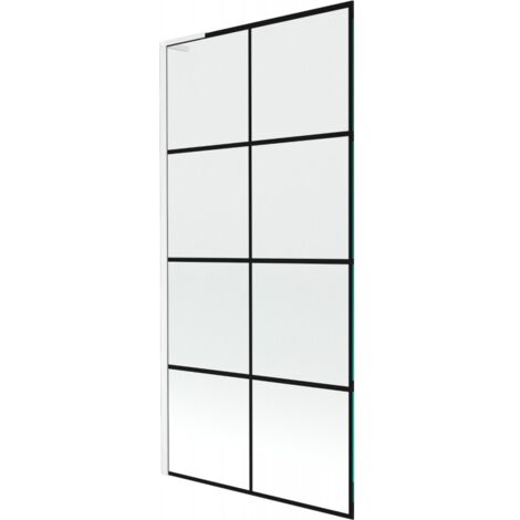 Mexen Next L Badewannenabtrennung 1-flügelig 90 x 150 cm, schwarzes Muster, weiß - 895-090-000-03-77-20