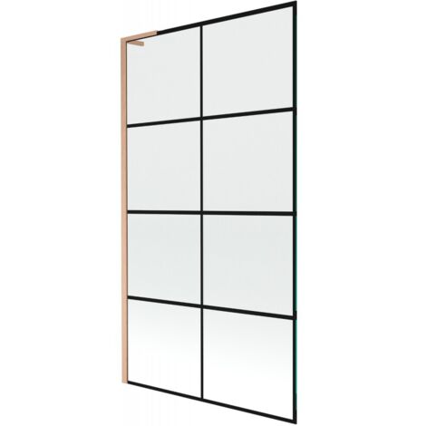Mexen Next L Badewannenfaltwand 1-flügelig 100 x 150 cm, schwarzes Muster, gebürstetes Kupfer - 895-100-000-03-77-65