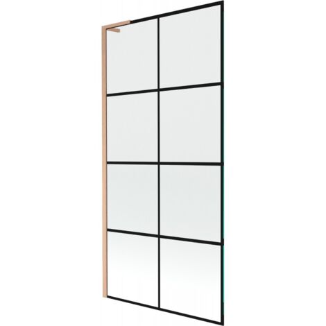 Mexen Next L Badewannenfaltwand 1-flügelig 90 x 150 cm, schwarzes Muster, gebürstetes Kupfer - 895-090-000-03-77-65