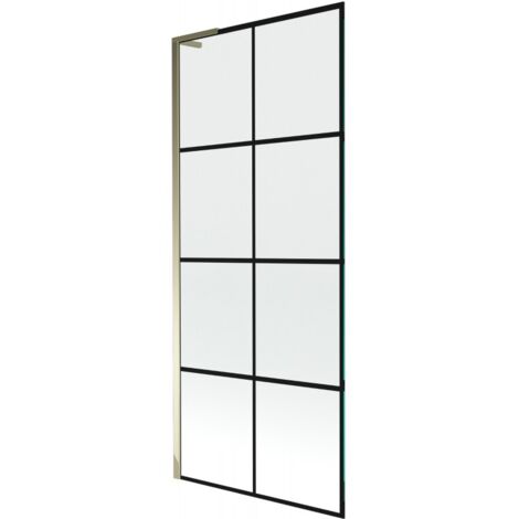 Mexen Next L mampara de ba帽era de 1 ala 80 x 150 cm, cuadr铆cula negra, dorado - 895-080-000-03-77-50