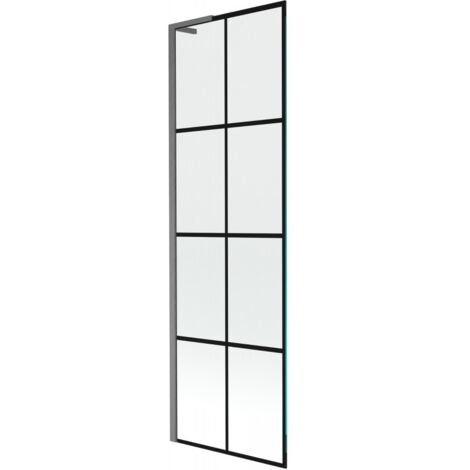 Mexen Next L mampara de ba帽era de 1 hoja 60 x 150 cm, cuadr铆cula negra, gris met谩lico cepillado - 895-060-000-03-77-66