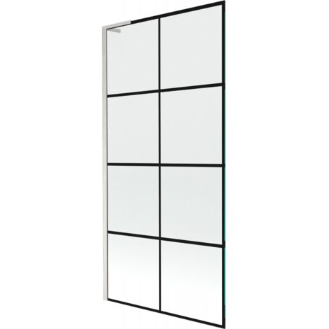 Mexen Next L mampara de ba帽era de 1 hoja 90 x 150 cm, cuadr铆cula negra, n铆quel cepillado - 895-090-000-03-77-97