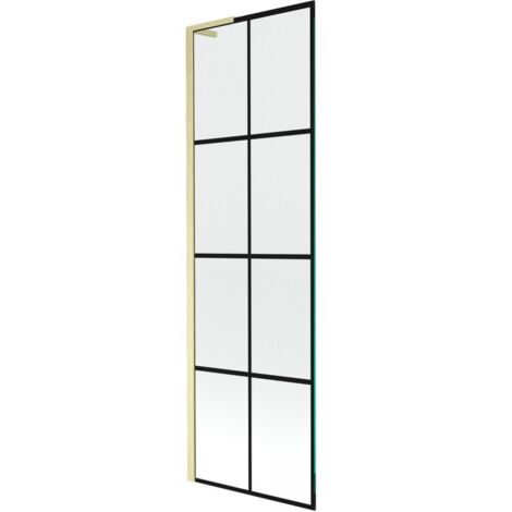 Mexen Next L paratia per vasca da bagno a 1 anta 60 x 150 cm, griglia nera, oro spazzolato - 895-060-000-03-77-55