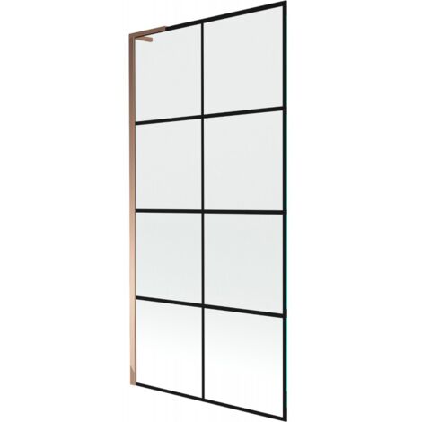 Mexen Next L paratia per vasca da bagno a 1 anta 90 x 150 cm, griglia nera, oro rosa - 895-090-000-03-77-60