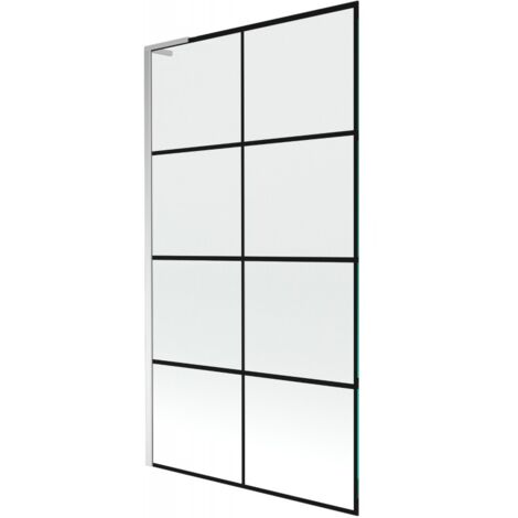 Mexen Next L paravento per vasca da bagno 1 anta 100 x 150 cm, griglia nera, cromo - 895-100-000-03-77-01