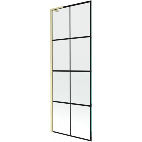Mexen Next L parete vasca 1 anta 70 x 150 cm, griglia nera, oro spazzolato - 895-070-000-03-77-55