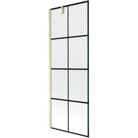 Mexen Next mampara de ba帽o 1 hoja 70 x 150 cm, cuadr铆cula negra, dorado cepillado - 895-070-000-00-77-55