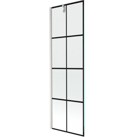Mexen Next paratia per vasca da bagno a 1 anta 60 x 150 cm, griglia nera, nichel spazzolato - 895-060-000-00-77-97