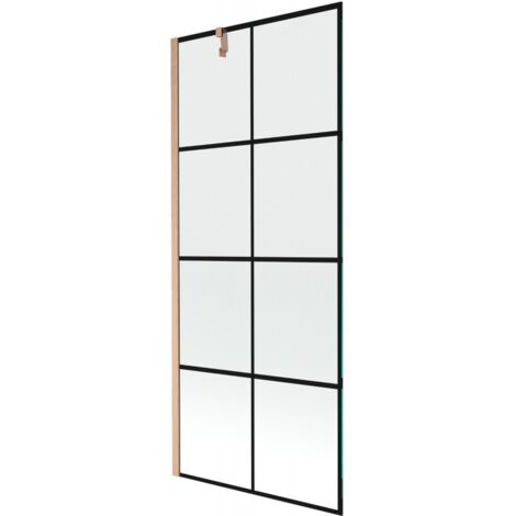 Mexen Next parete per vasca da bagno a 1 anta 80 x 150 cm, griglia nera, rame spazzolato - 895-080-000-00-77-65