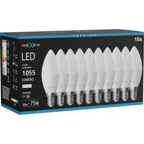 Mexen Nova 10x Ampoule LED E14, C37, 10W, Neutre - 4000K, 1055 lm - L102-E14-1040-01x10