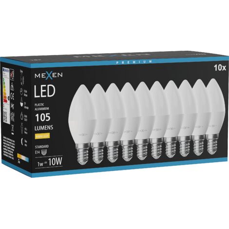 Mexen Nova 10x Ampoule LED E14, C37, 1W, Chaude - 3000K, 105 lm - L102-E14-0130-01x10