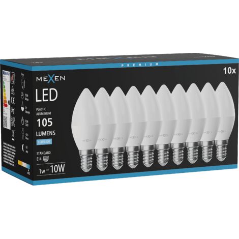Mexen Nova 10x Ampoule LED E14, C37, 1W, Froid - 6500K, 105 lm - L102-E14-0165-01x10