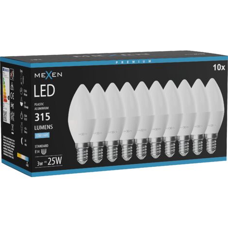 Mexen Nova 10x Ampoule LED E14, C37, 3W, Froid - 6500K, 315 lm - L102-E14-0365-01x10