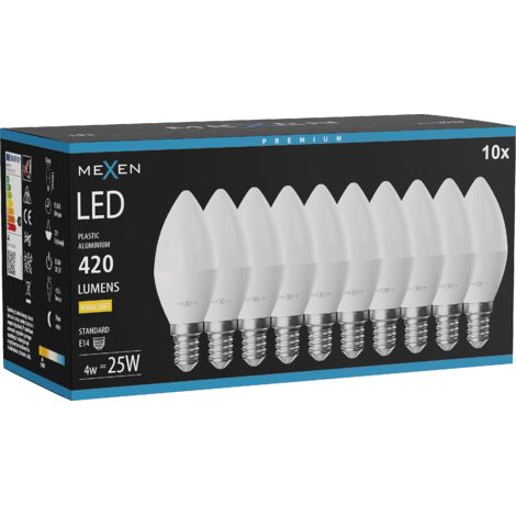 Mexen Nova 10x Ampoule LED E14, C37, 4W, Chaude - 3000K, 420 lm - L102-E14-0430-01x10