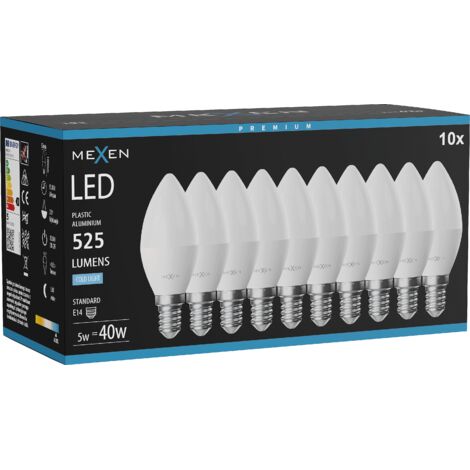 Mexen Nova 10x Ampoule LED E14, C37, 5W, Froid - 6500K, 525 lm - L102-E14-0565-01x10