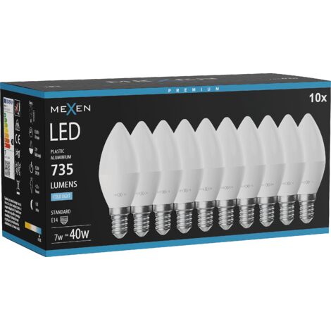 Mexen Nova 10x ampoule LED E14, C37, 7W, Froid - 6500K, 735 lm - L102-E14-0765-01x10