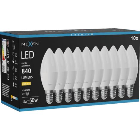 Mexen Nova 10x Ampoule LED E14, C37, 8W, Chaude - 3000K, 840 lm - L102-E14-0830-01x10