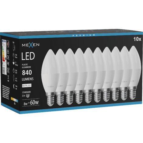 Mexen Nova 10x Ampoule LED E14, C37, 8W, Neutre - 4000K, 840 lm - L102-E14-0840-01x10