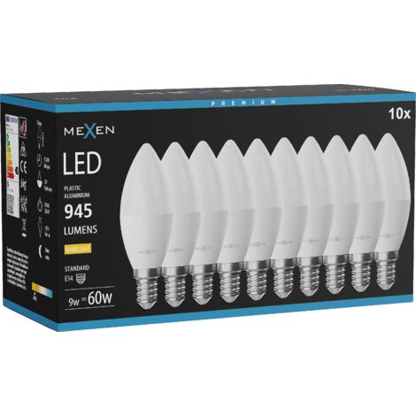Mexen Nova 10x Ampoule LED E14, C37, 9W, Chaude - 3000K, 945 lm - L102-E14-0930-01x10