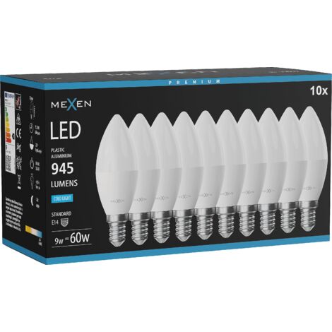 Mexen Nova 10x ampoule LED E14, C37, 9W, Froid - 6500K, 945 lm - L102-E14-0965-01x10