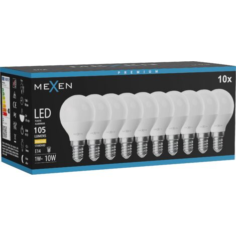Mexen Nova 10x Ampoule LED E14, G45, 1W, Chaude - 3000K, 105 lm - L101-E14-0130-01x10
