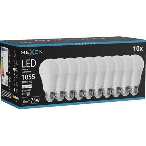 Mexen Nova 10x Ampoule LED E27, A60, 10W, Neutre - 4000K, 1055 lm - L100-E27-1040-01x10