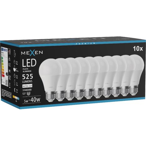 Mexen Nova 10x Ampoule LED E27, A60, 5W, Neutre - 4000K, 525 lm - L100-E27-0540-01x10