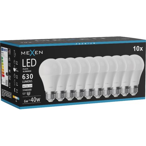 Mexen Nova 10x Ampoule LED E27, A60, 6W, Neutre - 4000K, 630 lm - L100-E27-0640-01x10