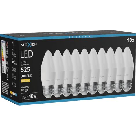 Mexen Nova 10x ampoule LED E27, C37, 5W, Chaude - 3000K, 525 lm - L102-E27-0530-01x10
