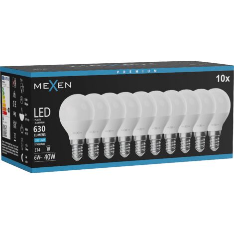 Mexen Nova 10x LED-Glühbirne E14, G45, 6W, Kalt - 6500K, 630 lm - L101-E14-0665-01x10